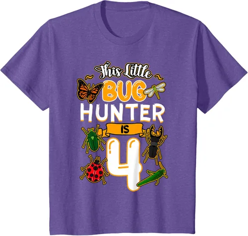 Vista 46 de Camiseta de fiesta de cumpleaños de insectos de este cazador de insectos de 4 años, Negro, S
