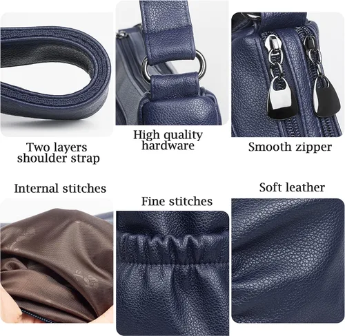 Vista 5 de Bolso cruzado para mujer, bolso de hombro suave de piel sintética, bolso mediano y espacioso, bolso de mano de moda con asa superior