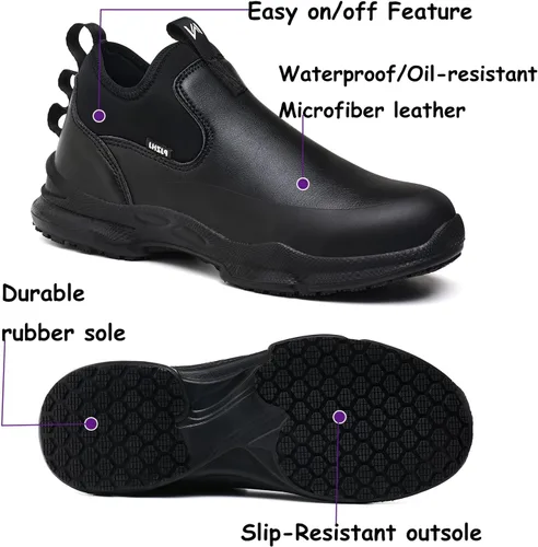 Vista 6 de PJZHJ Zapatos de trabajo antideslizantes para mujer, resistentes al agua y al aceite, zapatos de servicio de alimentos, cómodos zapatos de chef