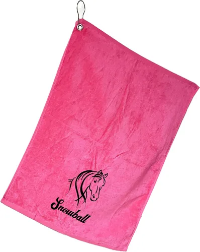 Vista 6 de SONA G DESIGNS Toalla de mano bordada de caballo de algodón con clip - se puede personalizar (Aqua)