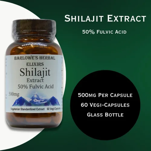 Vista 4 de Barlowe's Herbal Elixirs Extracto de ácido fúlvico Shilajit 50% ácido fúlvico 500 mg 60 cápsulas vegetales