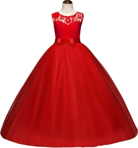 Vista 8 de Vestido Yaphyee largo, de princesa, con flores, formal, para boda, dama de honor, para fiesta, para niña
