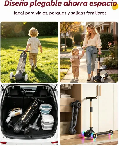 Vista 7 de 2-in-1 Toddler Scooter with Seat, 3 Wheel Kids Scooter Ages 2-5 Sit-or-stand first scooter with removable seat, lean-to-steer, adjustable