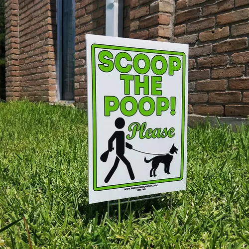 Vista 4 de VIBE INK Scoop The Poop Please Clean Up After Your Dog de 9 x 12 pulgadas - Señales de césped para perros con alambre de metal con estacas en H