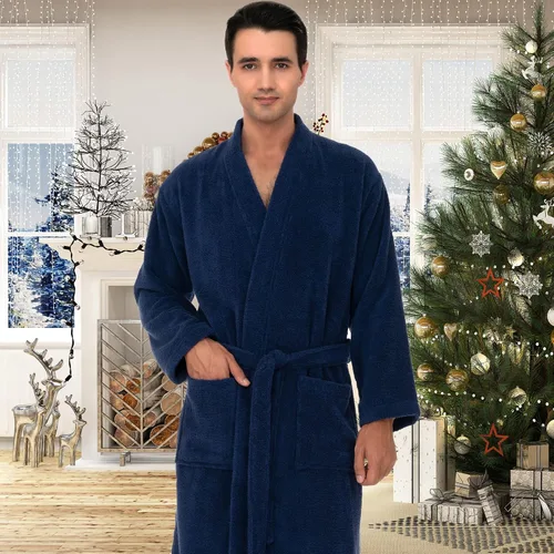 Vista 4 de TowelSelections Bata de baño de lujo con kimono de rizo suave 100% algodón para hombre