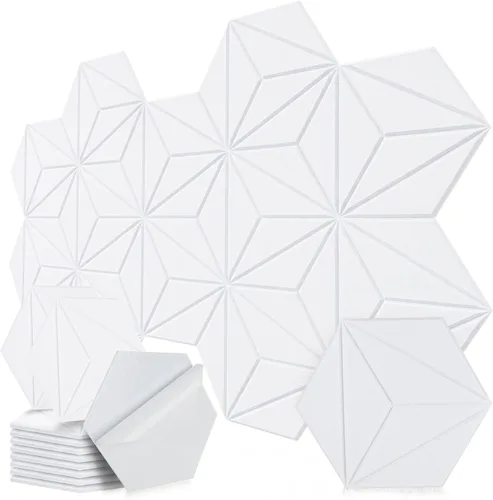 Vista 9 de Paquete de 12 paneles acústicos hexagonales, paneles de espuma a prueba de sonido para paredes, paneles autoadhesivos de reducción de ruido de alta