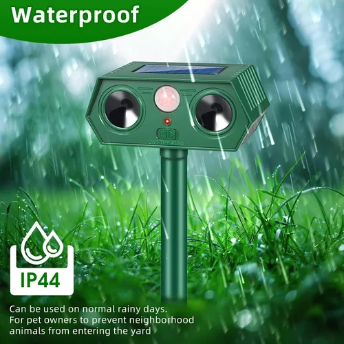 Vista 4 de Paquete de 2 repelentes ultrasónicos de animales alimentados por energía solar con detección de movimiento, disuasorio impermeable IP66 para gatos