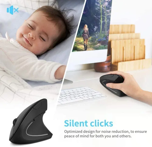 Vista 5 de Ratón ergonómico, ratón vertical inalámbrico óptico de 2.4 G con 6 botones, 3 DPI ajustables 80012001600 para laptop, PC, computadora, escritorio