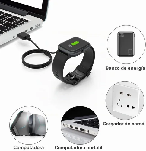 Vista 4 de Lamshaw Cargador de reloj inteligente HW22, 2 pines-0.157 in Cable de carga USB Cable de cargador de repuesto para HW22 2 Pack-negro+negro