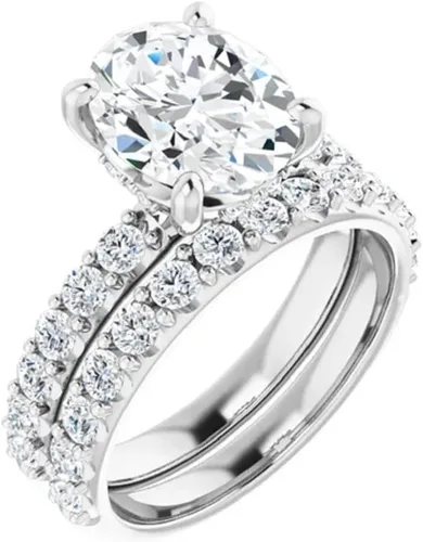 Vista 3 de JEWELERYN - Juego de anillos de compromiso ovalados de moissanita incolora de 2 quilates para mujer y ella, juego de anillos de boda para novia