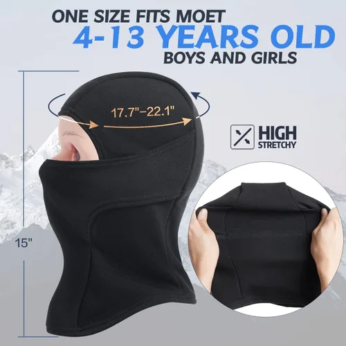 Vista 5 de KOOLSOLY Pasamontañas para niños, gorro de invierno, calentador facial para clima frío, máscara de esquí para niños y niñas