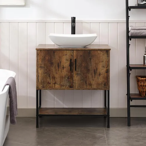 Vista 38 de UEV Juego de tocador de baño antiguo de 24 pulgadas, color marrón oscuro con lavabo, armario de baño de madera de hierro con grifo de temperatura