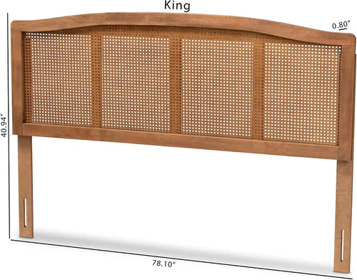 Vista 8 de Baxton Studio Marieke Mid-Century - Cabecera moderna de madera con acabado de ceniza y ratán sintético, tamaño Queen