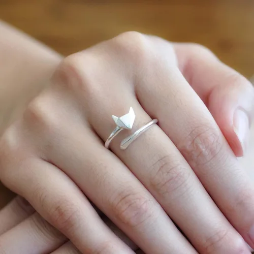 Vista 6 de Anillo de pulgar para mujer de plata de ley 925 con forma de zorro bonito anillo ajustable abierto talla 7 a 9 de EE UU Plata de ley plata de ley