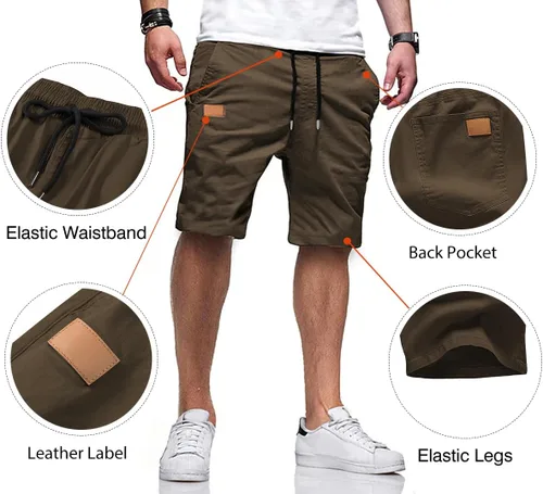 Vista 3 de JMIERR - Pantalones cortos informales para hombre, pantalones cortos de golf, pantalones chinos con cordón, de tela de sarga elástica, para verano
