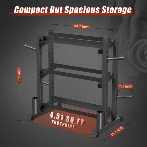 Vista 6 de Jusgym Dumbbell Rack Stand Only, 3 Tier Adjustable Height & Angle 1100LBS