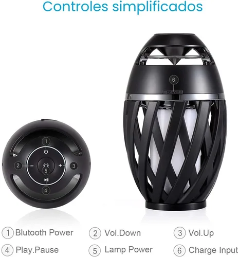 Vista 4 de DiKaou Lámpara de Mesa LED con Llama para Exteriores Lámpara de Mesa Antorcha con Altavoz Bluetooth, Linterna de Ambiente Recargable con Luz Cálida