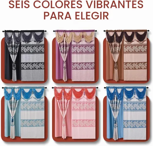 Vista 6 de YHSF Cortinas Jacquard de 2 paneles con cenefa y alzapaños, negro, 54x84