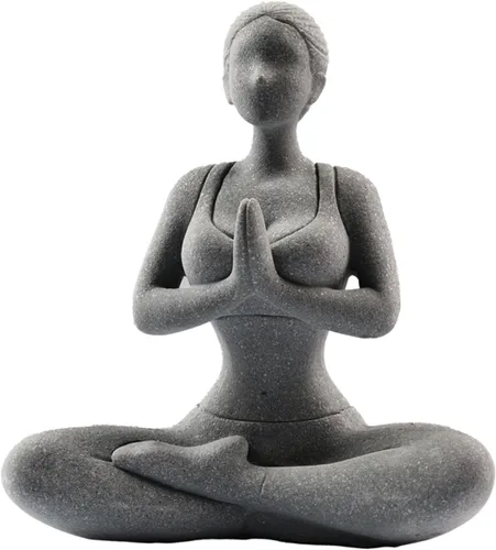 Vista 8 de livelyfish Estatua de dama de yoga, piedra arenisca, figura de yoga para meditación, figuras coleccionables para el hogar, estante del acuario