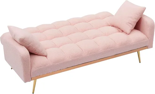 Vista 7 de Sofá biplaza convertible tipo futón reversible, sofá biplaza plegable, cama de invitados tapizada con forro polar tapizado, sofá cama convertible
