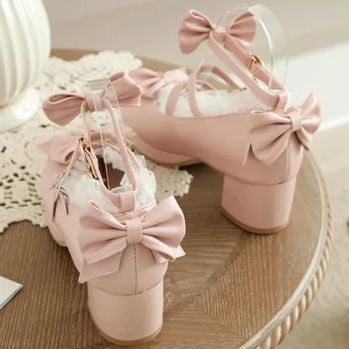 Vista 5 de LUXMAX Zapatos lindos para mujer, zapatos kawaii, tacón de bloque medio, plataforma Mary Janes, zapatos de vestir para cosplay, con correa