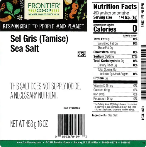 Vista 2 de Frontier Co-op Celtic Sea Salt – Sel Gris, Light Grey Sea Salt, Coarse, Great for Cooking, Baking, Canning, Finishing, Pickling, Kosher, Non-ETO, 1lb