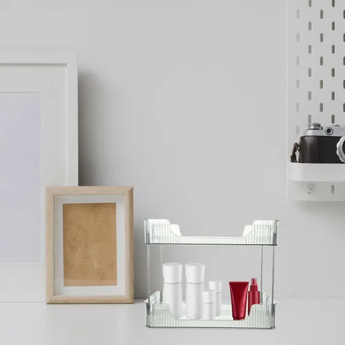 Vista 7 de Alipis Organizador de encimera de baño de 2 niveles, bandeja de perfume transparente, organizador decorativo para el cuidado de la piel, estante