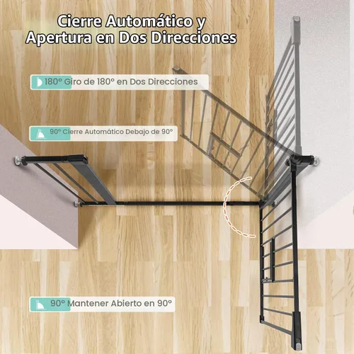 Vista 3 de COMOMY Puerta de bebé con cierre automático con puerta para gatos, puerta extra ancha para perros de 29.5 a 40.5 pulgadas para puertas de casa, Negro