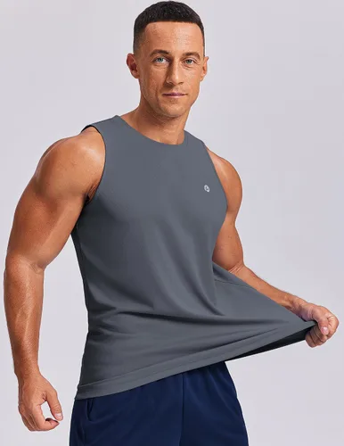 Vista 3 de PINSPARK Camiseta sin mangas de verano para hombre, de secado rápido, para correr, gimnasio, entrenamiento