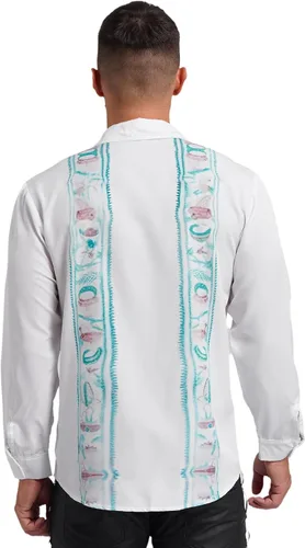Vista 4 de Camisas mexicanas de manga larga con botones para hombre, camisas de guayabera cubana, camisas casuales de verano para la playa, camisa de fiesta