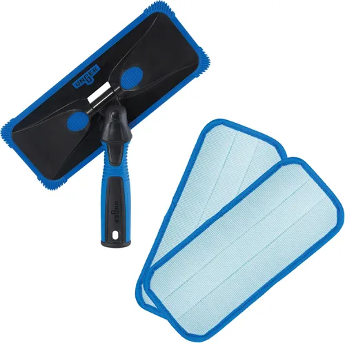 Vista 10 de Unger Kit profesional de limpieza de ventanas interiores ProClean con poste de 2 pies, herramienta de lavado con cabezal giratorio para esquinas