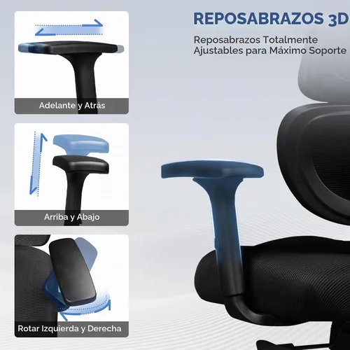 Vista 7 de DEVAISE Silla de oficina grande y alta, silla de escritorio ergonómica reclinable para largas horas, cómoda malla transpirable, reposabrazos Negro
