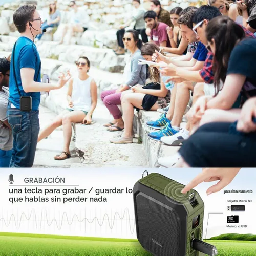 Vista 4 de Amplificador de voz portátil con micrófono con cable de 18 W, amplificador de voz personal Bluetooth, impermeable, grabación para profesores, guía