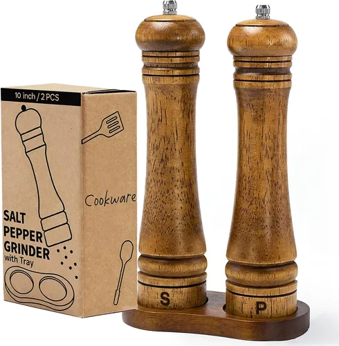Vista 7 de Molinillo de sal y pimienta de madera, molinillo de sal y pimienta, cocteleras de madera de roble con molinillos de cerámica ajustables, 8 pulgadas