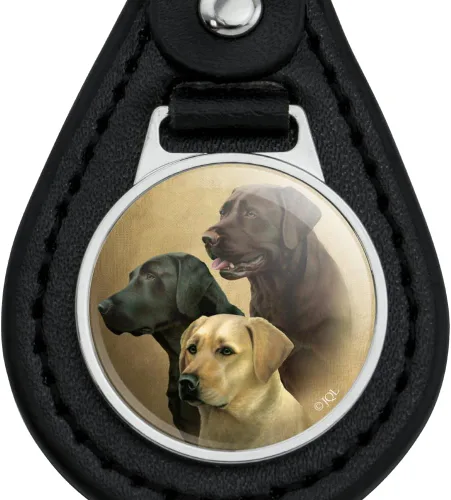 Vista 3 de GRAPHICS & MORE Llavero de cuero negro con retrato de perros Labrador Retriever Trio, Negro