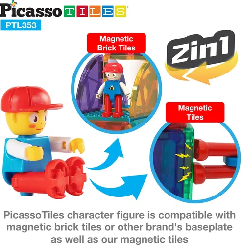 Vista 8 de PicassoTiles Juego combinado de azulejos magnéticos equiláteros pequeños + 353 piezas de azulejos magnéticos, 12 piezas de bloques de construcción