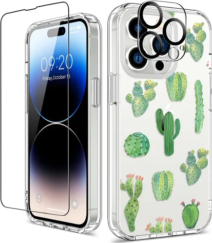 Vista 27 de Funda para iPhone 14 Pro con protector de pantalla, 6.1 pulgadas, transparente de cuerpo completo, a prueba de golpes, diseño floral, para niñas