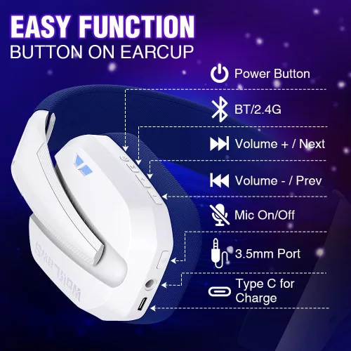 Vista 6 de WolfLawS Auriculares inalámbricos para juegos Bluetooth con micrófono Lightspeed Headset para PC PS4 PS5