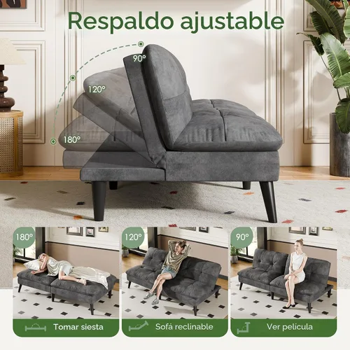 Vista 6 de Vongrasig Sofá cama pequeño futón de terciopelo con respaldo ajustable, sofá cama plegable convertible, sofá cama moderno para sala de estar