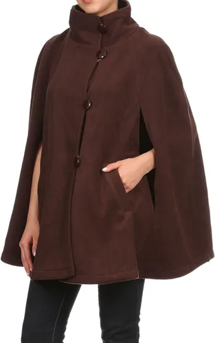 Vista 3 de LL - Poncho de capa para mujer con botones frontales abiertos y forro polar suave para otoño e invierno