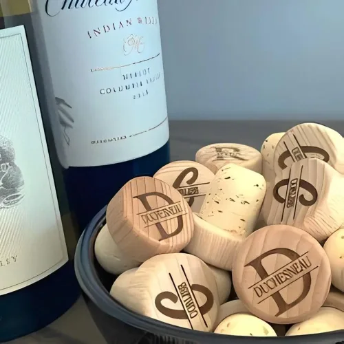 Vista 7 de WOMB Tapón de vino de madera personalizado, decoración de boda, tapón de botella personalizado con diseño láser, nombre de regalo para invitados
