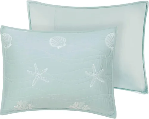 Vista 13 de Harbor House Seaside - Juego de edredón reversible de algodón con diseño de almeja costera, estrellas de mar, bordado de coral, para todas