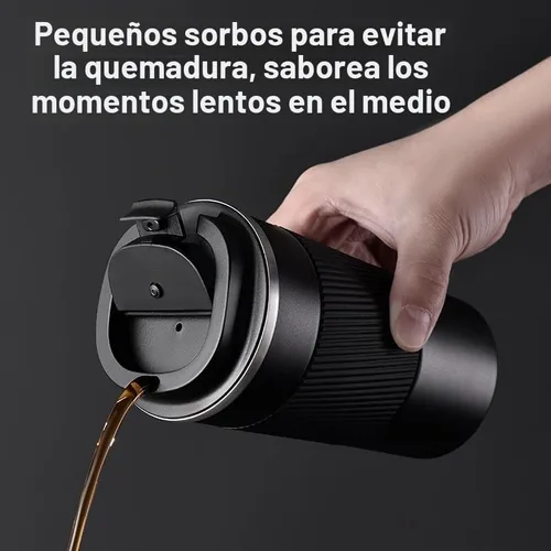 Vista 3 de Taza de café de viaje aislada (12 onzas), vaso de café de acero inoxidable con tapa sellada abatible a prueba de derrames, reutilizable