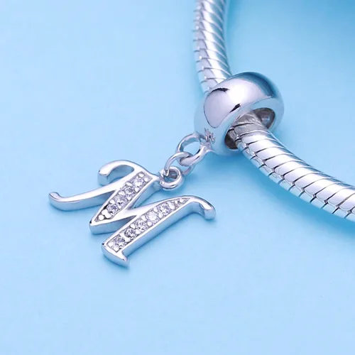 Vista 2 de SoulBeads - Colgantes de plata fina 0,925 de letra inicial, alfabeto A-Z. Dije con cristales compatibles con brazaletes europeos