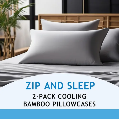 Vista 6 de Fundas de almohada con cremallera, tamaño estándar 26 x 20 pulgadas, 100% viscosa derivada de bambú, paquete de 2, color crema, fundas de almohada
