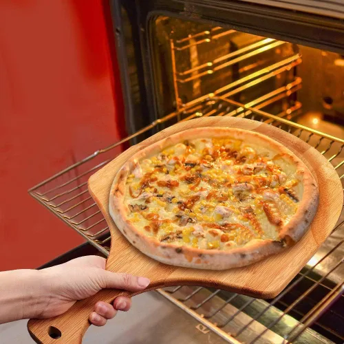 Vista 4 de Tabla de bambú para despegar y servir para pizza, bandeja multifuncional de embutidos de 12 x 18 pulgadas, tabla de cortar para queso, frutas