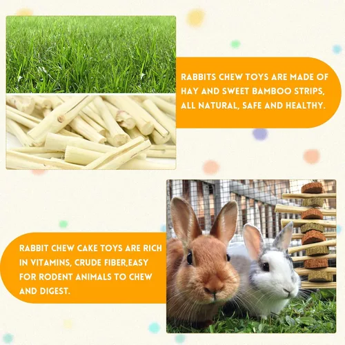 Vista 3 de Juguetes masticables de conejo para colgar dientes, palitos de bambú dulce natural, juguete para masticar conejos, dientes, 100% natural, orgánico
