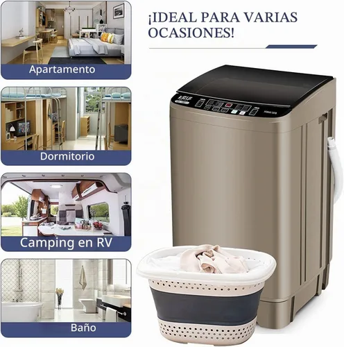 Vista 6 de KRIB BLING Lavadora portátil completamente automática de 17.7 libras, lavadora compacta con pantalla LED, descarga de drenaje, 10 programas