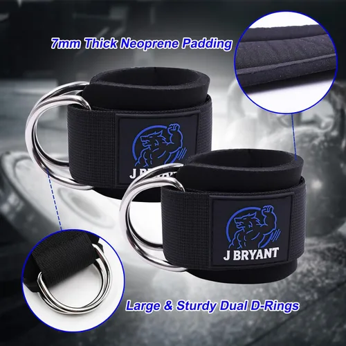 Vista 3 de Muñequeras para entrenamientos de máquina de cable, correas acolchadas con anillos en D reforzados para entrenamiento de fuerza, sistemas de polea