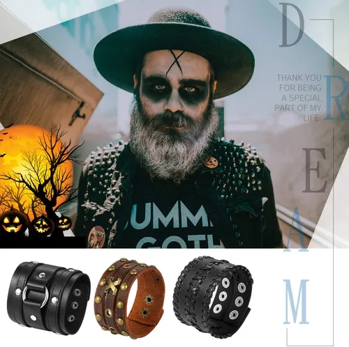 Vista 5 de Aroncent - Pulsera de piel trenzada punk para hombre
